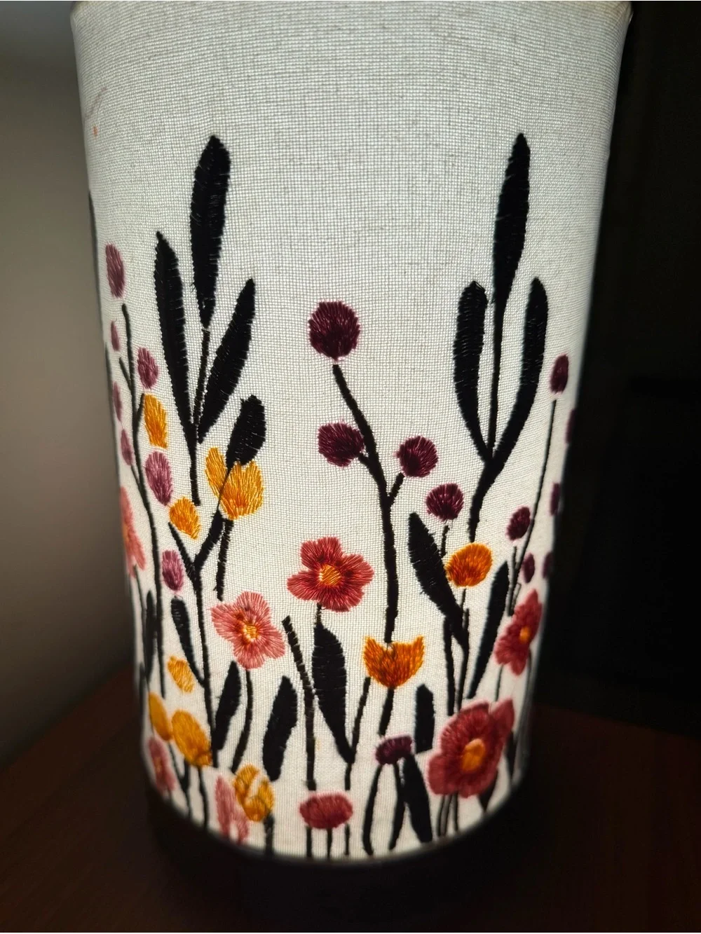 NEW India fabric embroidered Floral Botanical Cylinder Table Lamp Shade Floral.